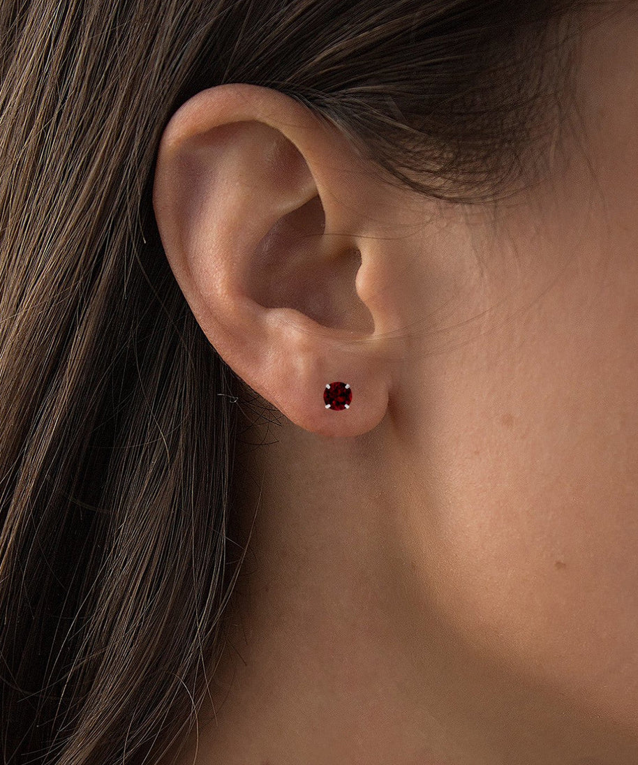 2.00 CTW Natural Red Garnet Stud Earrings in 14K White Gold - Handcrafted USA