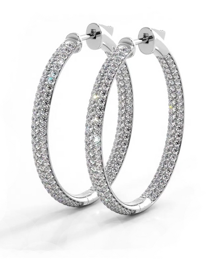 2.5 CTW Lab-Created Moissanite Triple Row Hoop Earrings in 14K Gold Over Sterling with Vault Lock Clasp