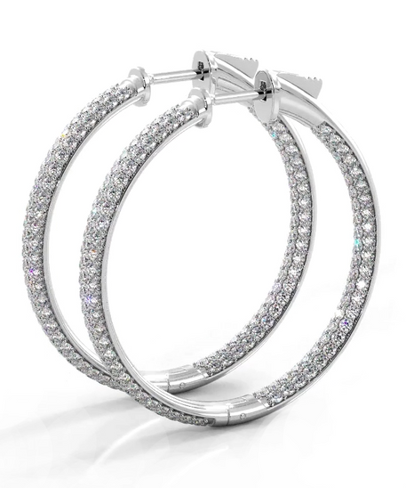 2.5 CTW Lab-Created Moissanite Triple Row Hoop Earrings in 14K Gold Over Sterling with Vault Lock Clasp