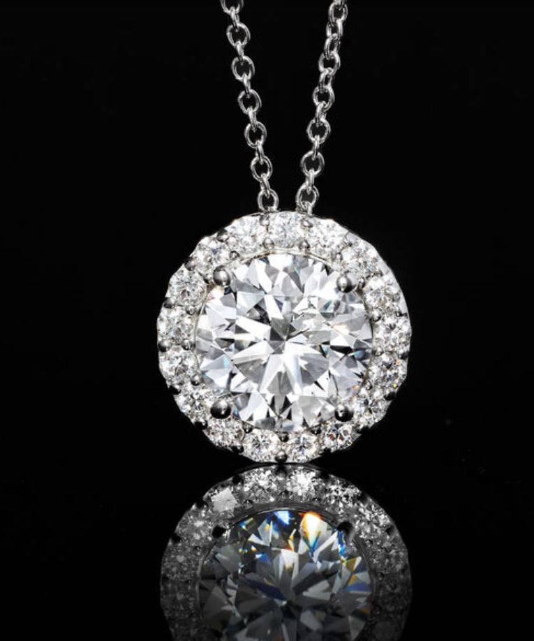 AGI Certified Lab-Grown Diamond Halo Pendant Necklace in 14kt White Gold – 1 CTW or 2 CTW