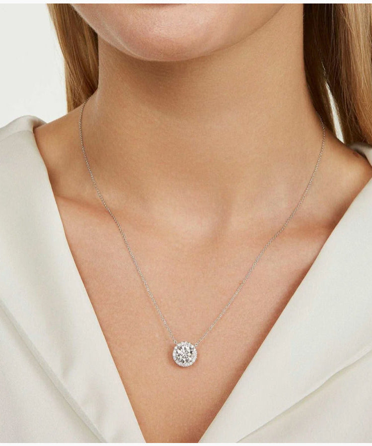 2 CTW Lab-Grown Diamond Halo Pendant Necklace in 14kt White Gold – AGI Certified