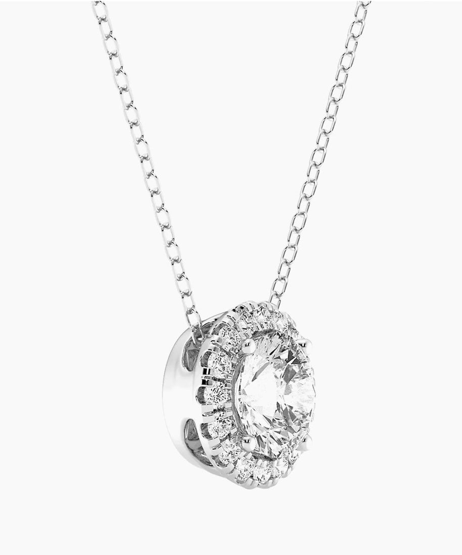 AGI Certified Lab-Grown Diamond Halo Pendant Necklace in 14kt White Gold – 1 CTW or 2 CTW
