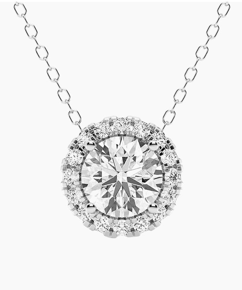 2 CTW Lab-Grown Diamond Halo Pendant Necklace in 14kt White Gold – AGI Certified