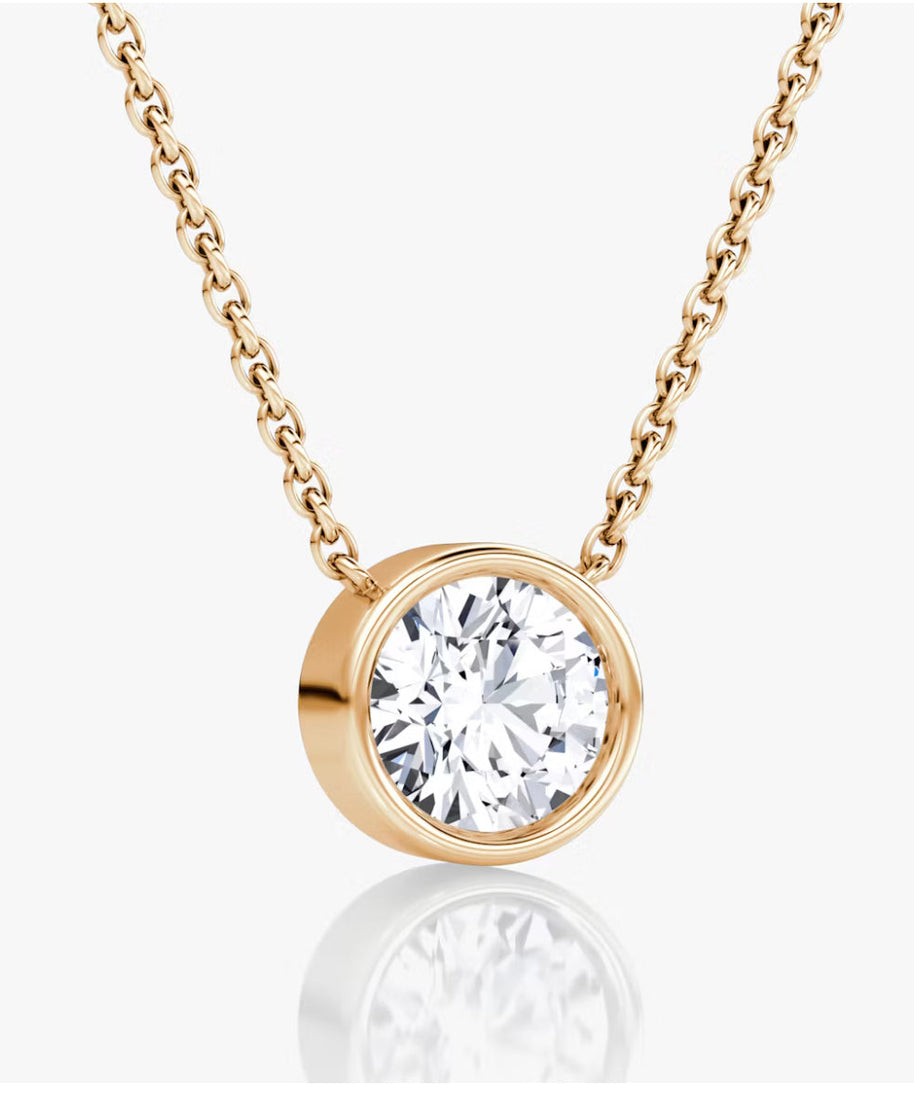 AGI Certified 1.00 Ctw Bezel Set Round Lab Grown Diamond Pendant - G/VS Clarity in Choice of 14K White or Yellow Gold