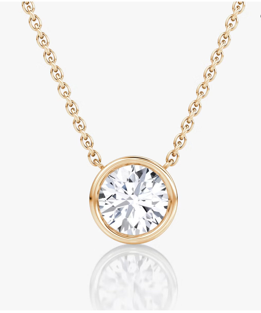 AGI Certified 1.00 Ctw Bezel Set Round Lab Grown Diamond Pendant - G/VS Clarity in Choice of 14K White or Yellow Gold