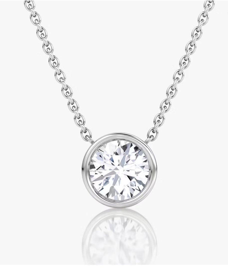 AGI Certified 1.00 Ctw Bezel Set Round Lab Grown Diamond Pendant - G/VS Clarity in Choice of 14K White or Yellow Gold