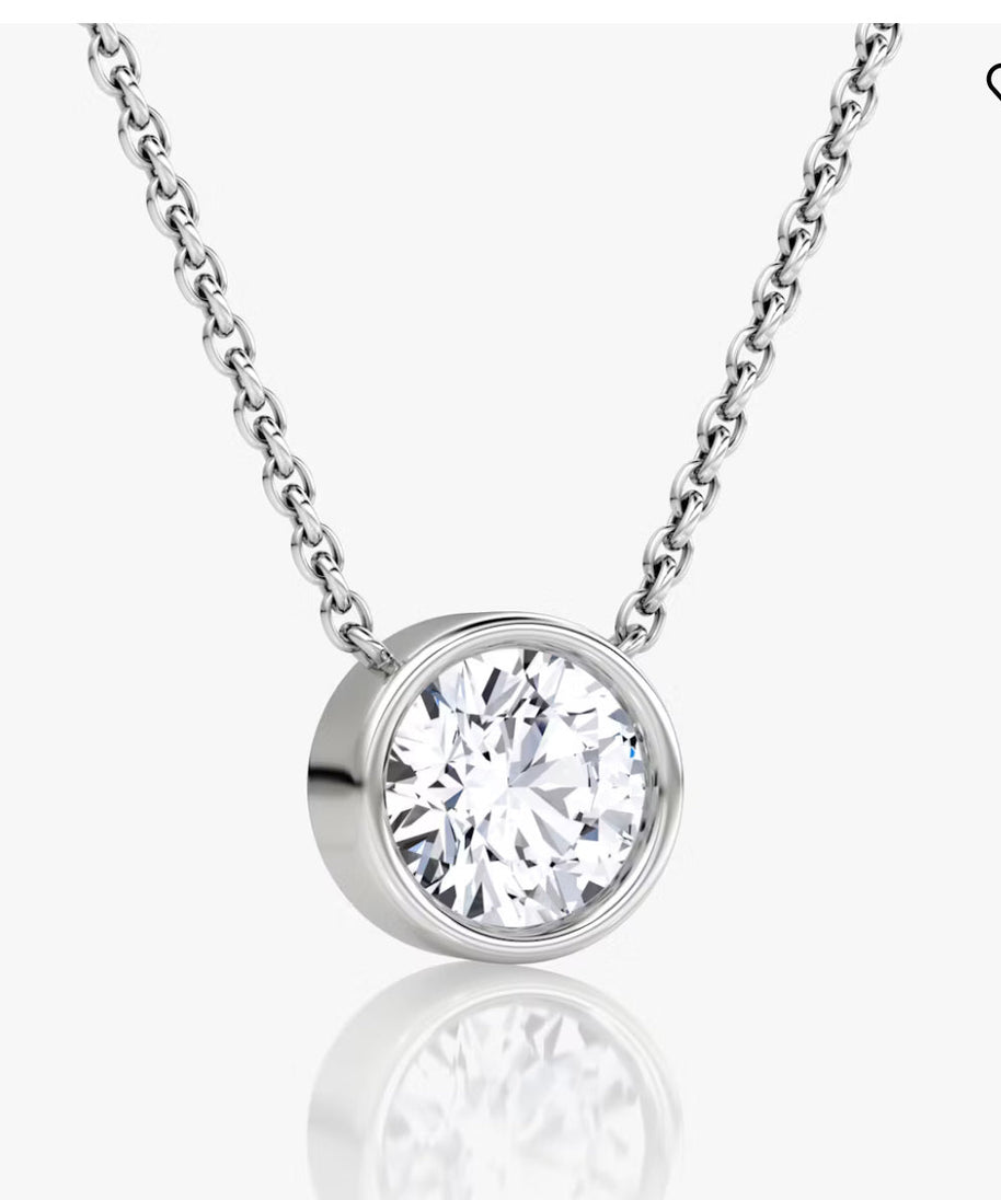 AGI Certified 1.00 Ctw Bezel Set Round Lab Grown Diamond Pendant - G/VS Clarity in Choice of 14K White or Yellow Gold
