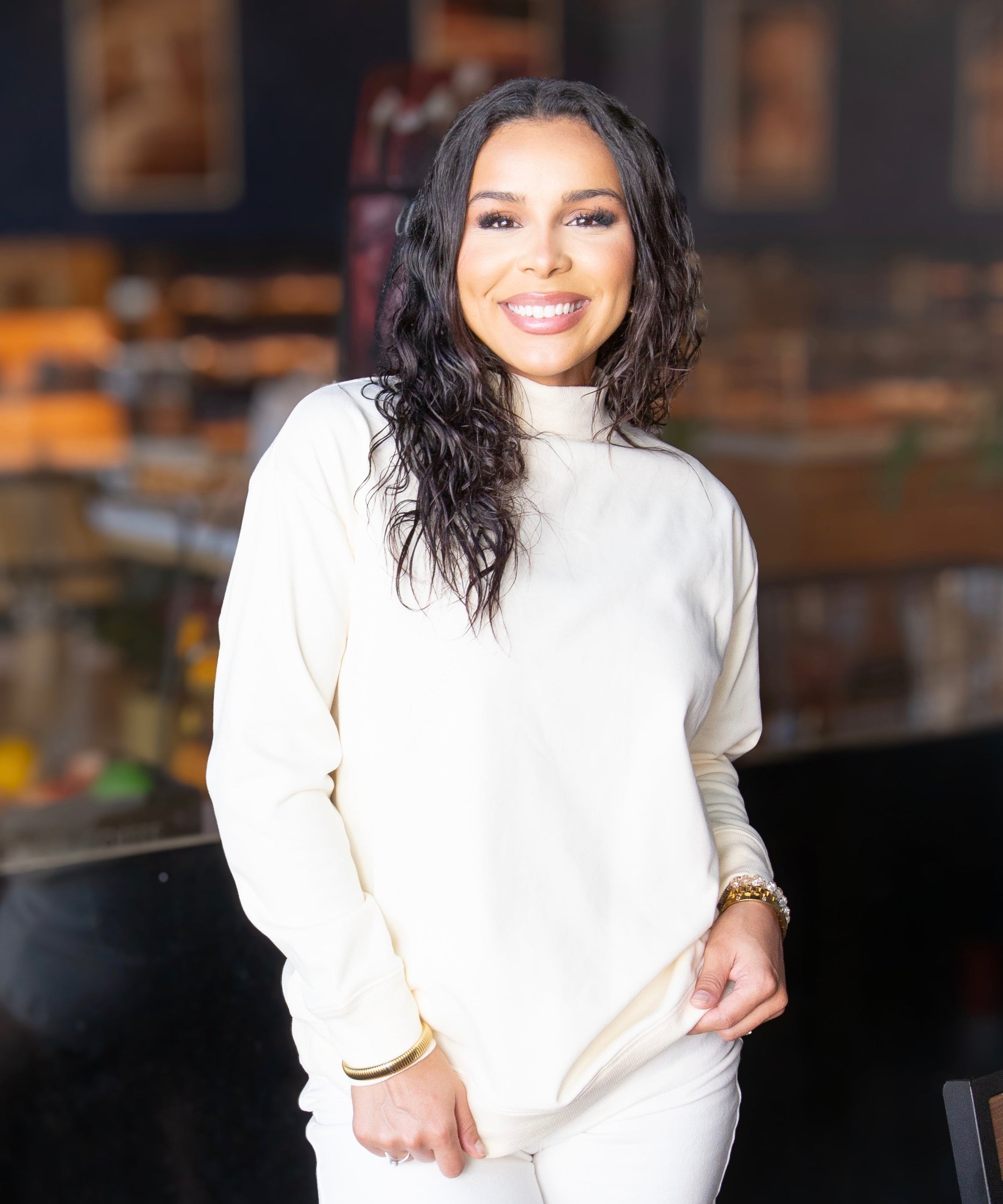 Mock Neck Sweatshirt, Ivory