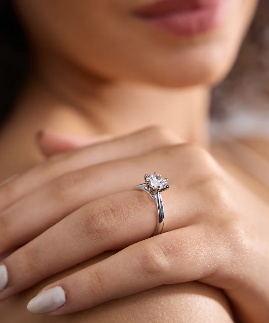 3.00 CTW AGI Certified Round Lab Grown Diamond Six Prong Solitaire Engagement Ring - F-VS Clarity in 14K White Gold