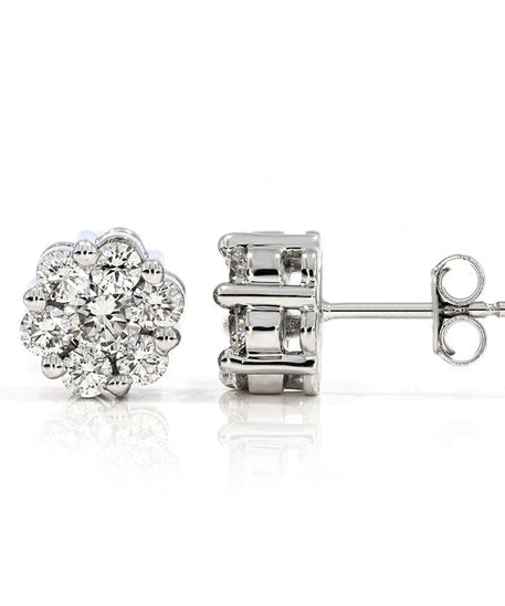 AGI Certified 2.00ctw Lab Diamond Floral Cluster Stud Earrings in 14kt White Gold