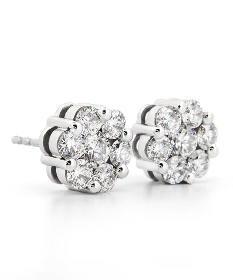 AGI Certified 2.00ctw Lab Diamond Floral Cluster Stud Earrings in 14kt White Gold