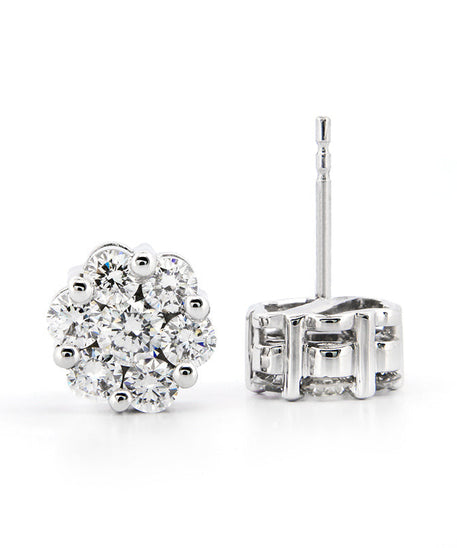 AGI Certified 2.00ctw Lab Diamond Floral Cluster Stud Earrings in 14kt White Gold