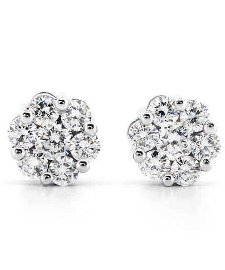 AGI Certified 2.00ctw Lab Diamond Floral Cluster Stud Earrings in 14kt White Gold