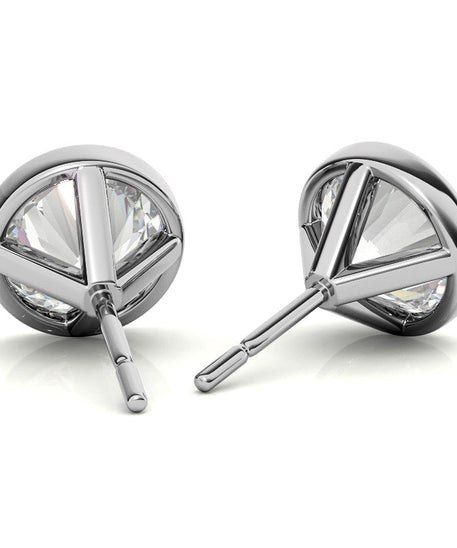 Bezel Round Lab Grown Diamond Stud Earrings in 14K White or Yellow Gold - 2.00 or 3.00 CTW