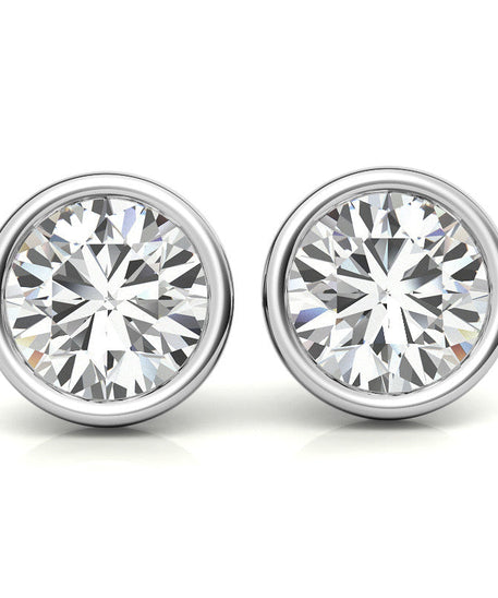 Bezel Round Lab Grown Diamond Stud Earrings in 14K White or Yellow Gold - 2.00 or 3.00 CTW