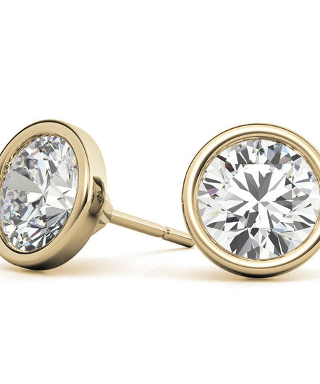 Bezel Round Lab Grown Diamond Stud Earrings in 14K White or Yellow Gold - 2.00 or 3.00 CTW