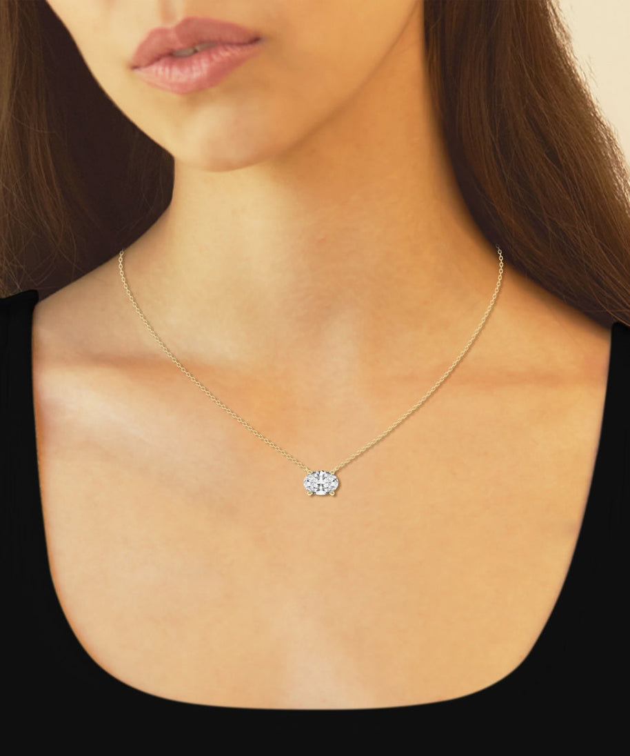 2.00 CTW AGI Certified Oval Lab Grown Diamond Solitaire Pendant - Choice of 14k Yellow or White Gold