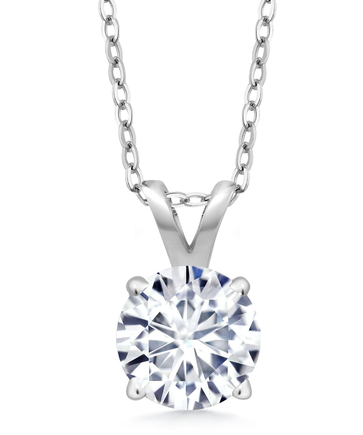 2.00 CTW Created Moissanite Solitaire Pendant Necklace with 18" Chain - Choice of 14k White or Yellow Gold