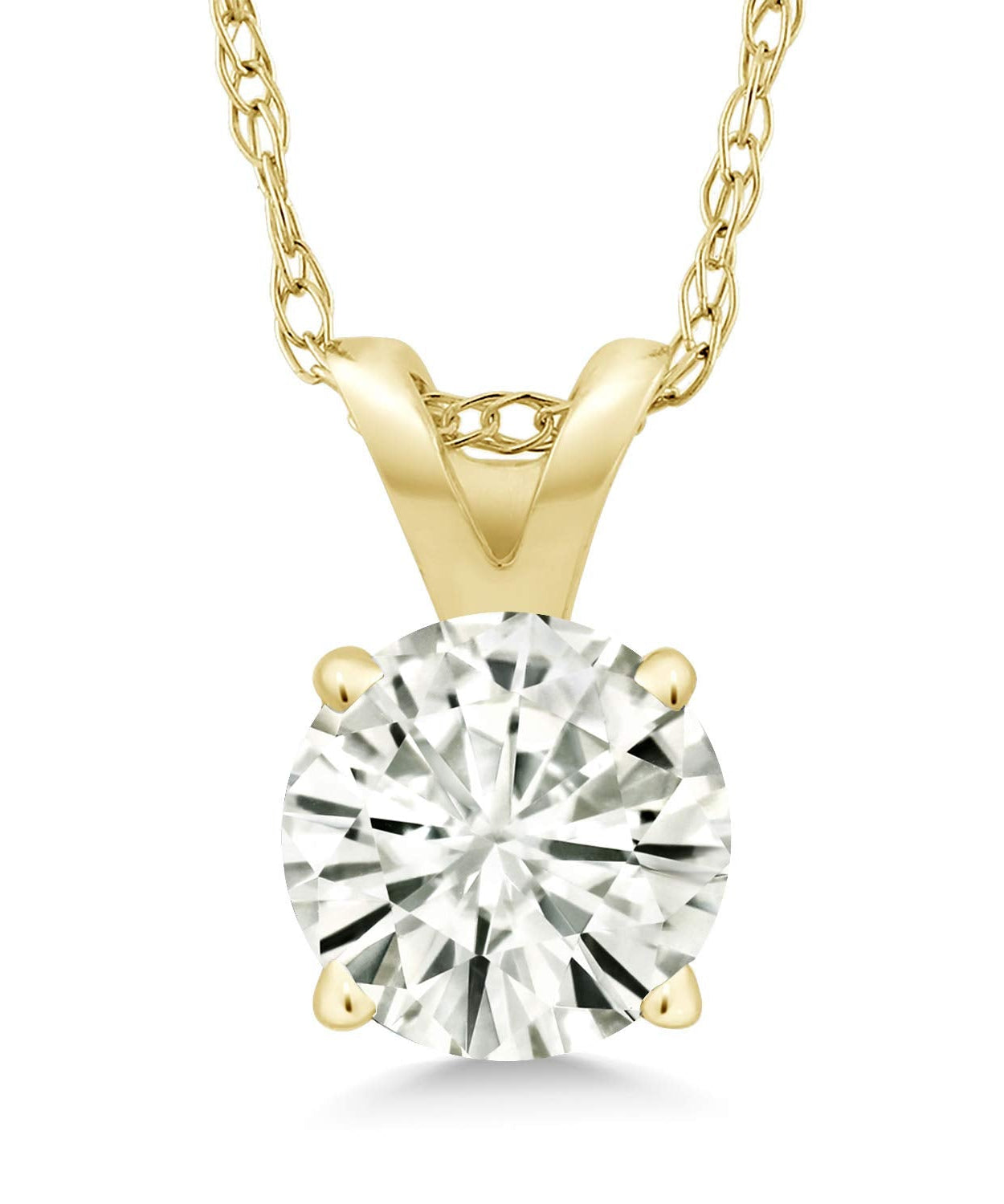 2.00 CTW Created Moissanite Solitaire Pendant Necklace with 18" Chain - Choice of 14k White or Yellow Gold
