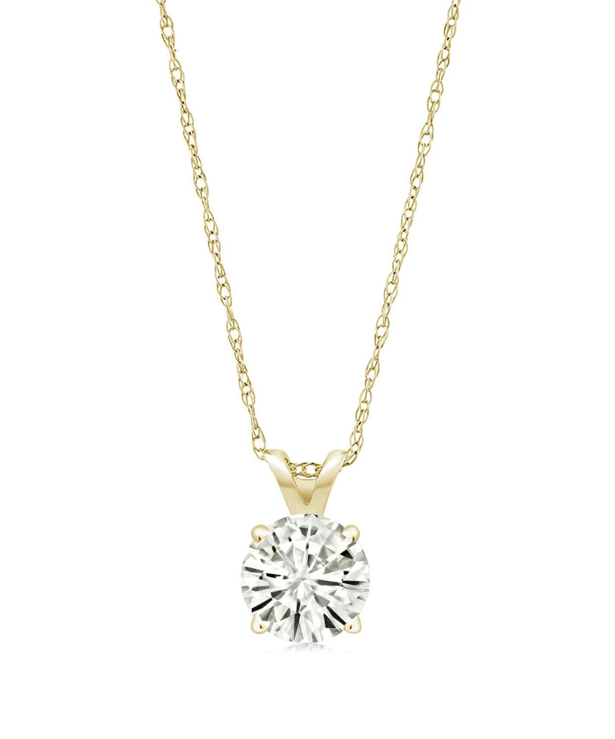 2.00 CTW Created Moissanite Solitaire Pendant Necklace with 18" Chain - Choice of 14k White or Yellow Gold