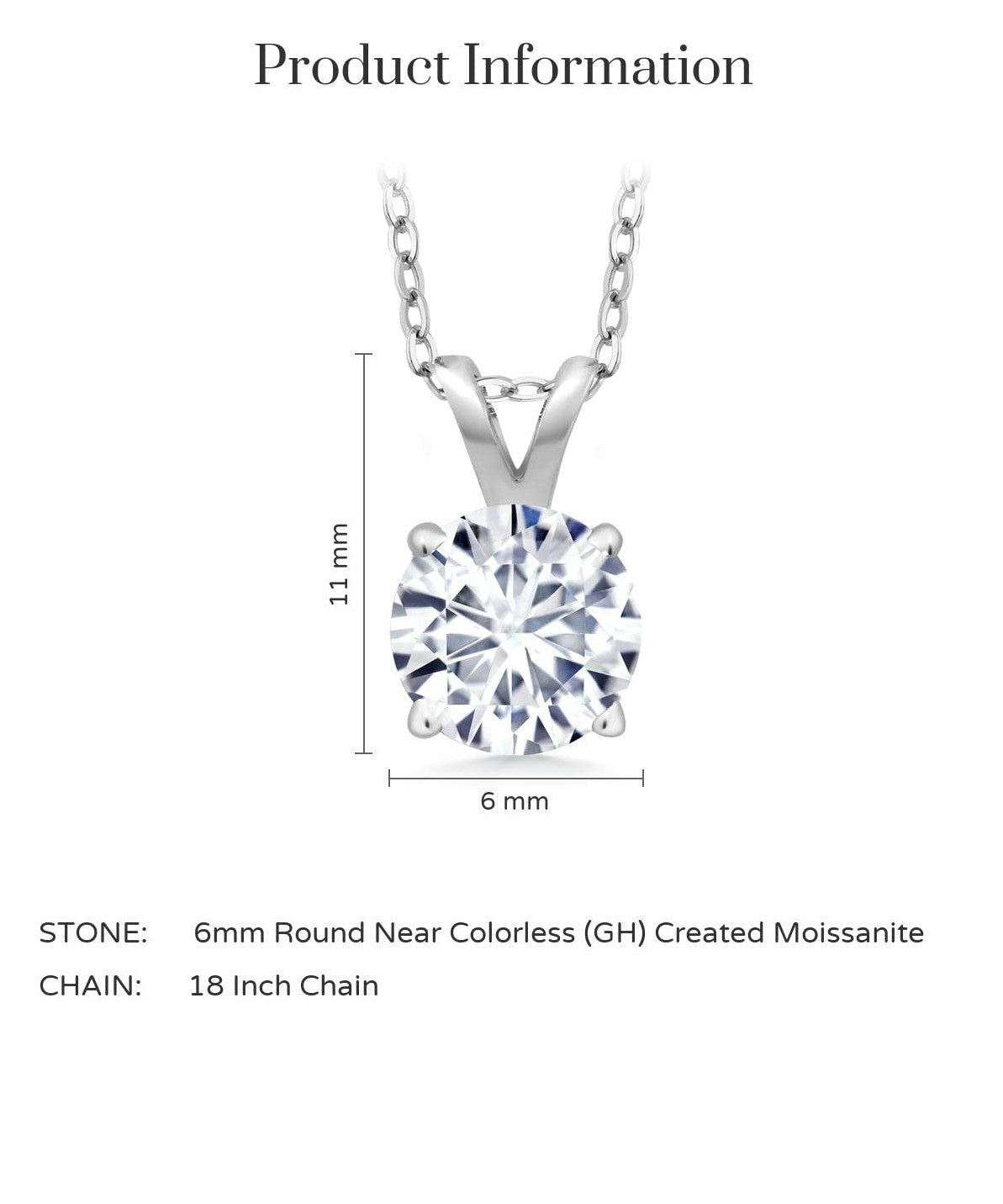 2.00 CTW Created Moissanite Solitaire Pendant Necklace with 18" Chain - Choice of 14k White or Yellow Gold