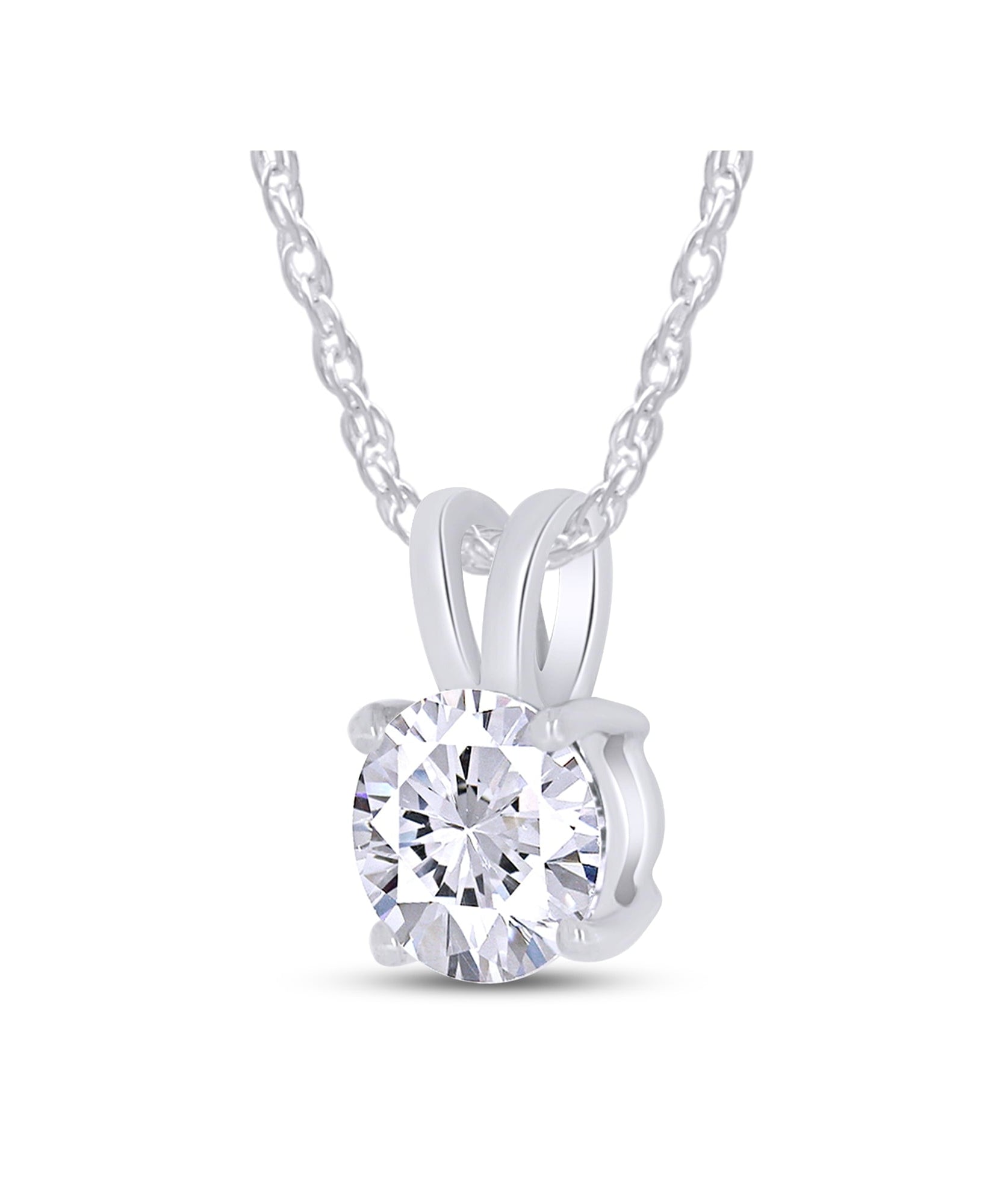 2.00 CTW Created Moissanite Solitaire Pendant Necklace with 18" Chain - Choice of 14k White or Yellow Gold