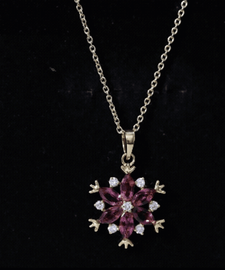 Rhodolite Garnet Flower Necklace in Gold Plated Silver