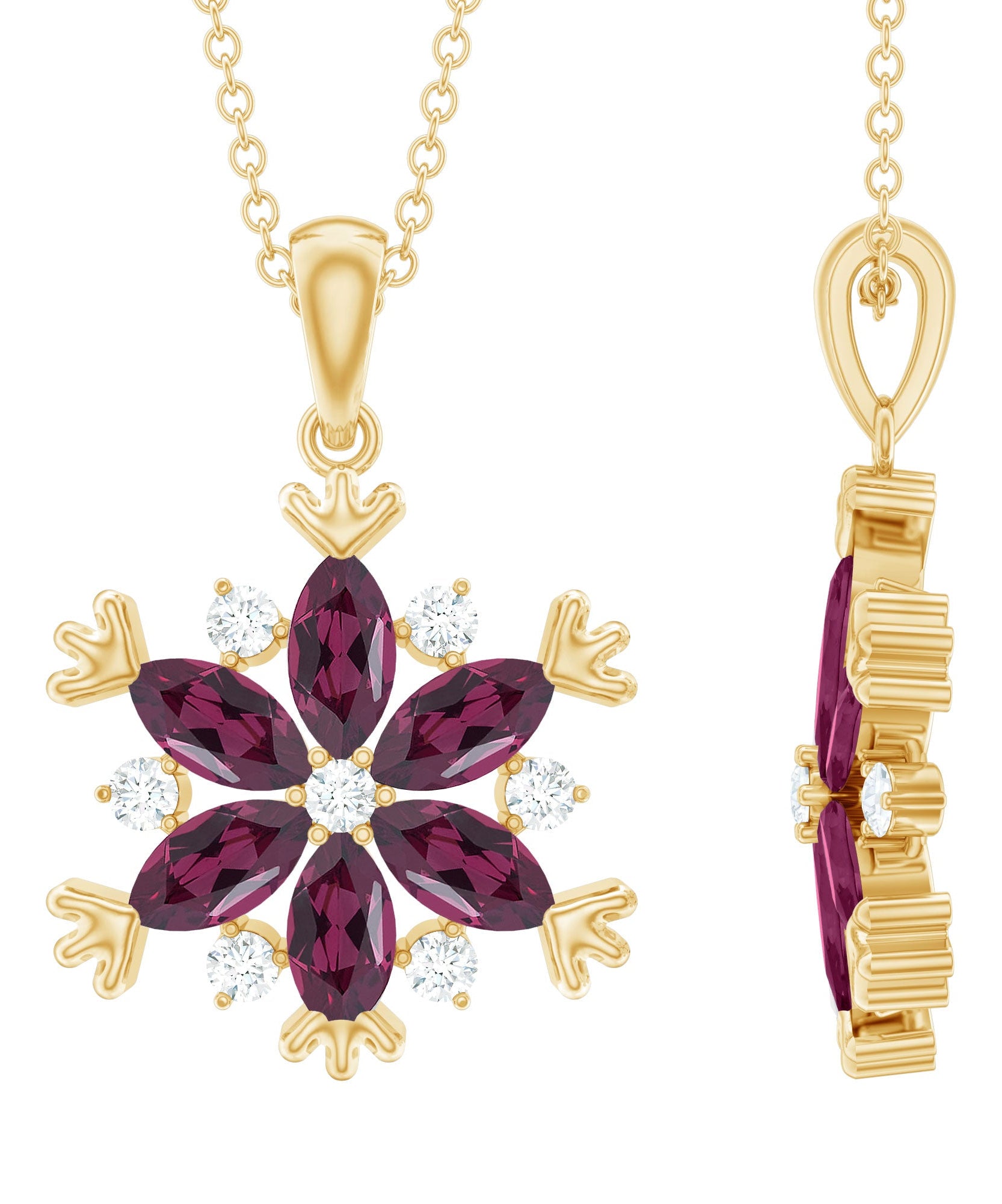 Rhodolite Garnet Flower Necklace in Gold Plated Silver
