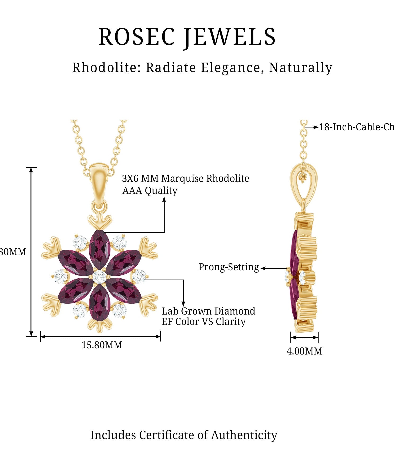 Rhodolite Garnet Flower Necklace in Gold Plated Silver