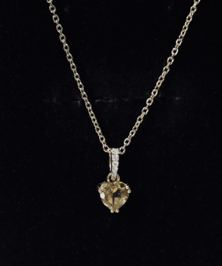 Natural 0.9 Carat Citrine Diamond Heart Locket with Silver Chain