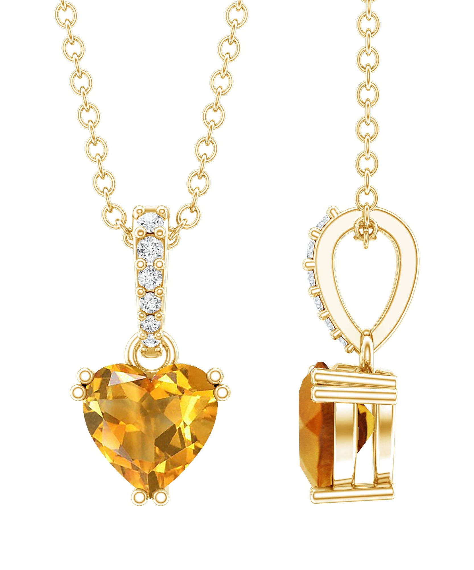 Natural 0.9 Carat Citrine Diamond Heart Locket with Silver Chain