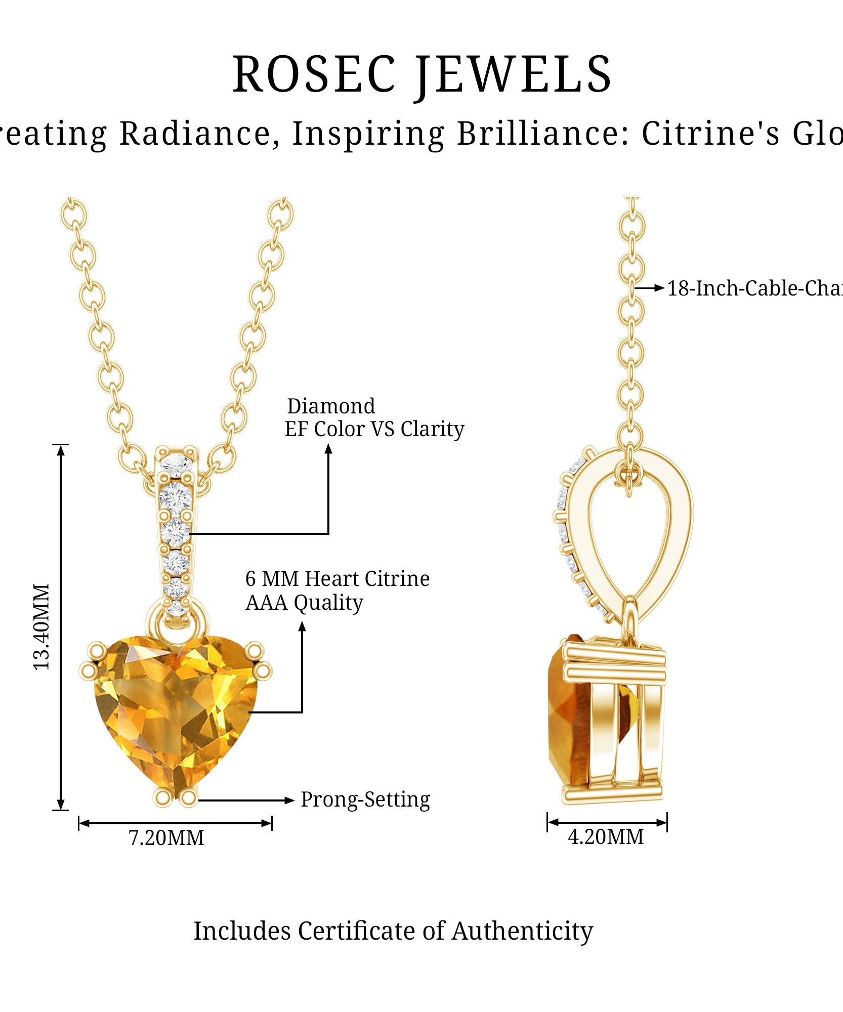 Natural 0.9 Carat Citrine Diamond Heart Locket with Silver Chain