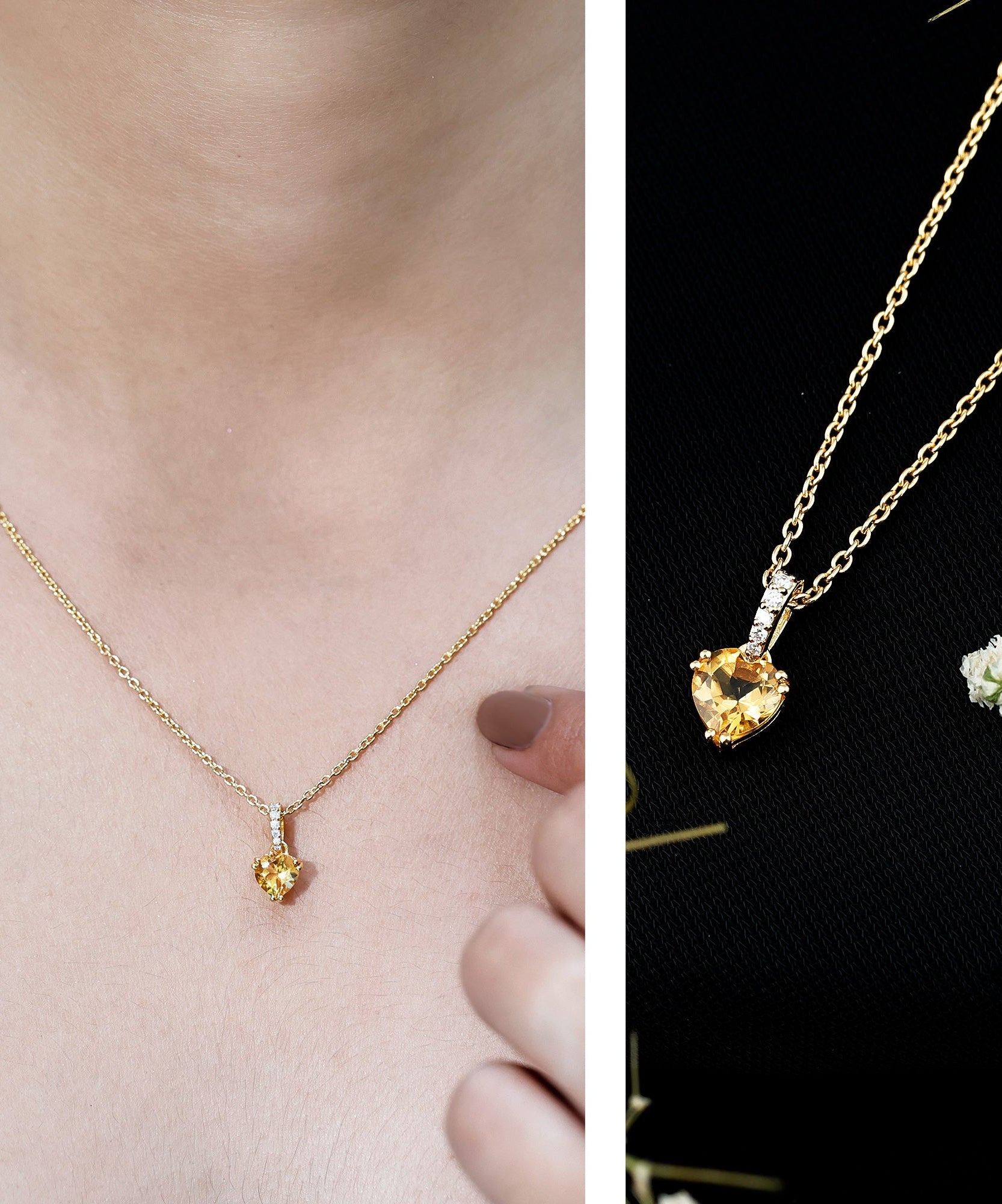 Natural 0.9 Carat Citrine Diamond Heart Locket with Silver Chain