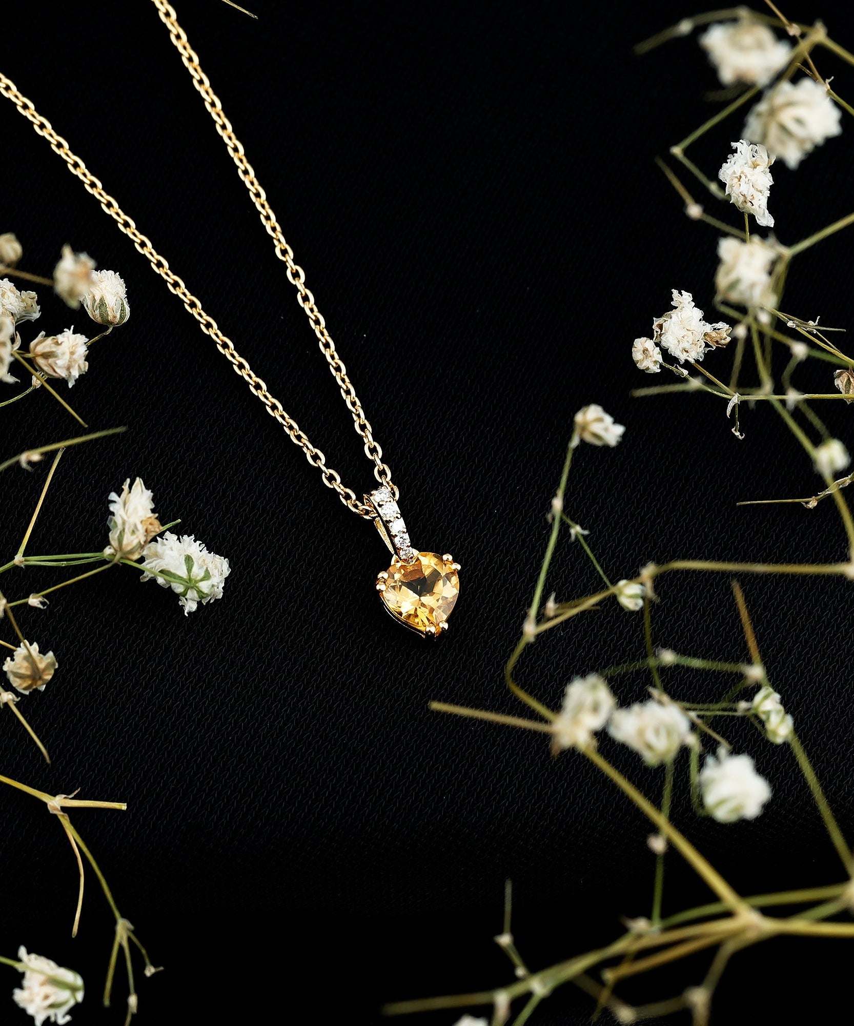 Natural 0.9 Carat Citrine Diamond Heart Locket with Silver Chain