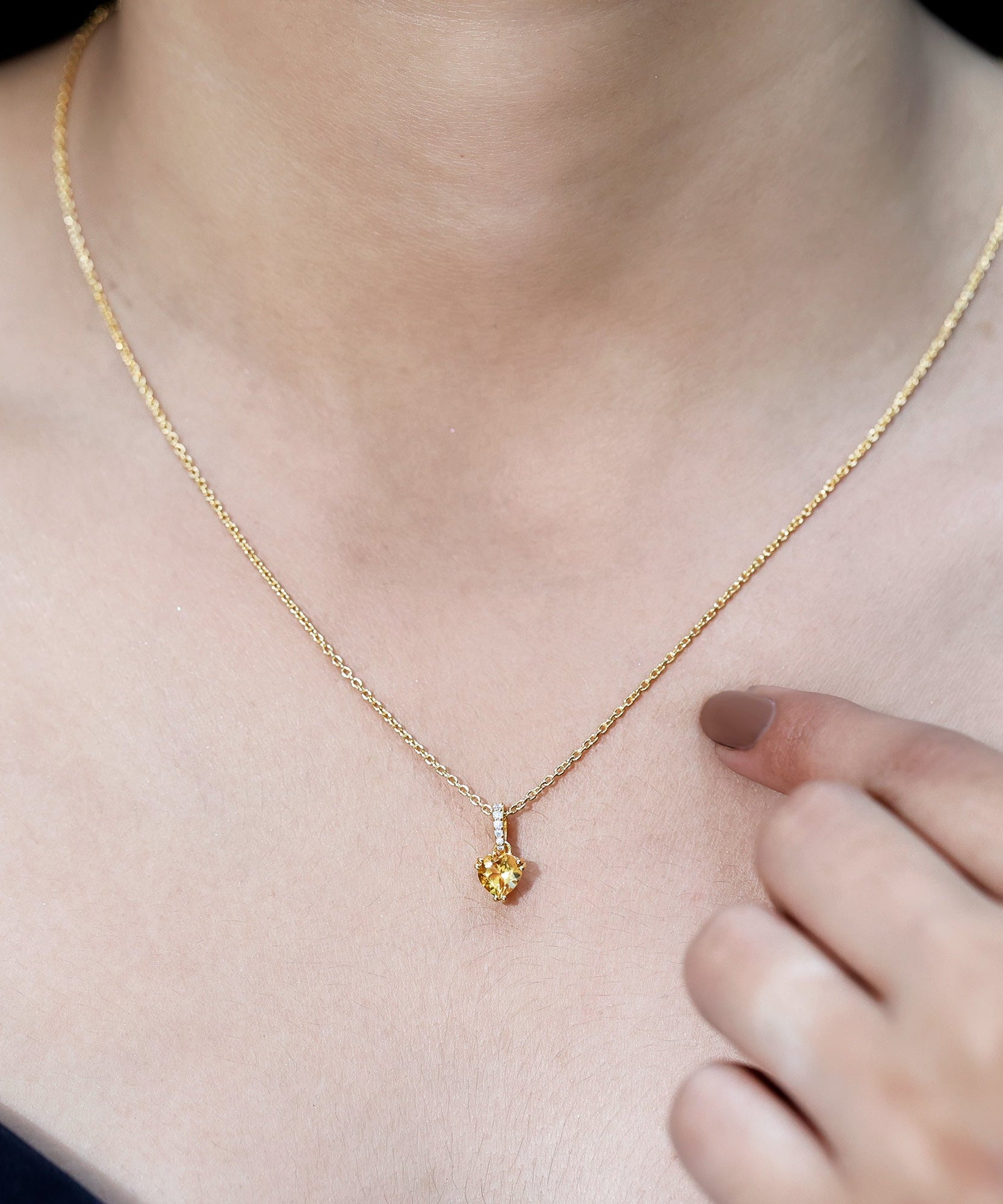 Natural 0.9 Carat Citrine Diamond Heart Locket with Silver Chain