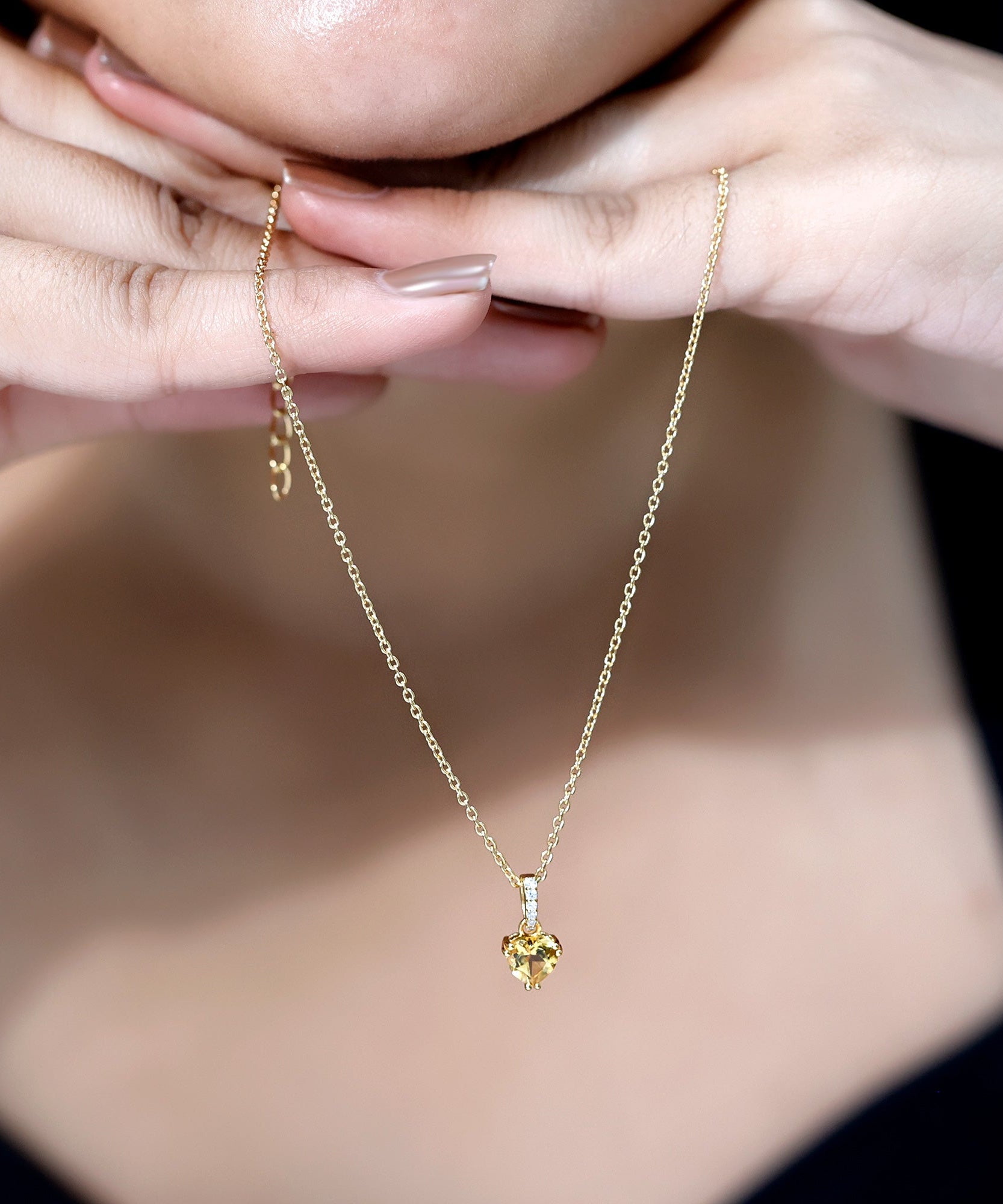 Natural 0.9 Carat Citrine Diamond Heart Locket with Silver Chain