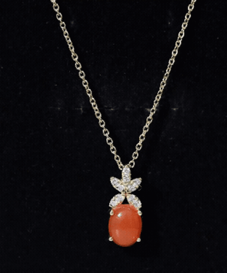 Certified 2.2 Carat Fire Opal Pendant Necklace with Diamond Flower