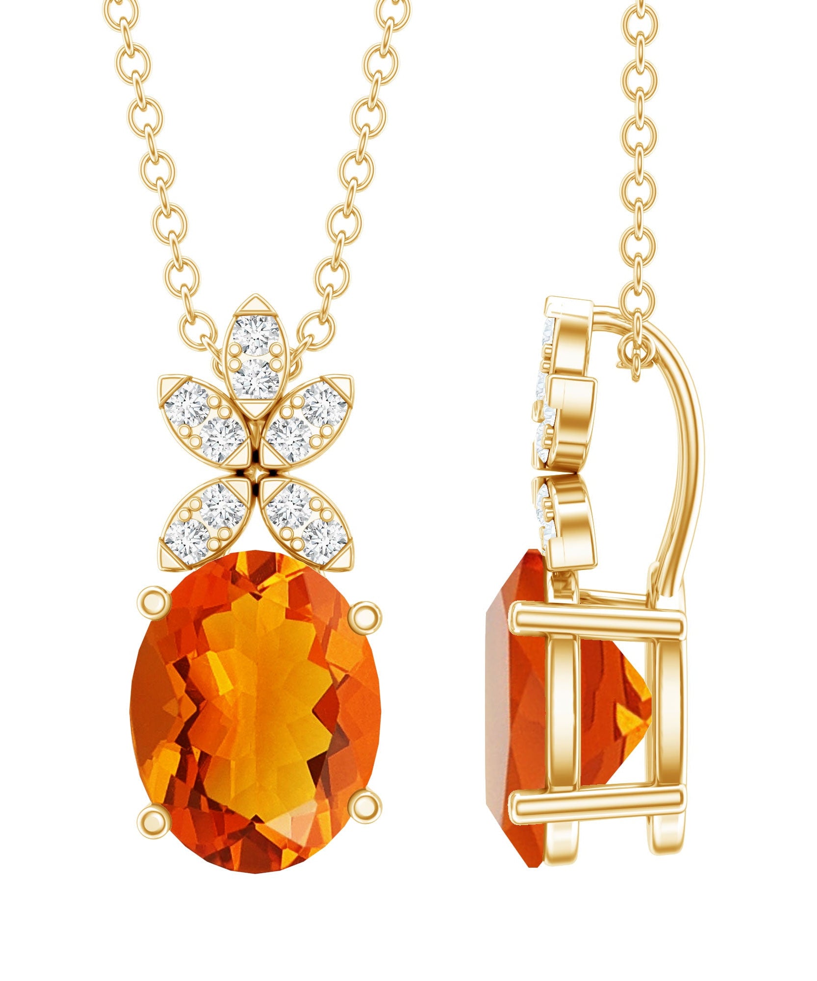 Certified 2.2 Carat Fire Opal Pendant Necklace with Diamond Flower