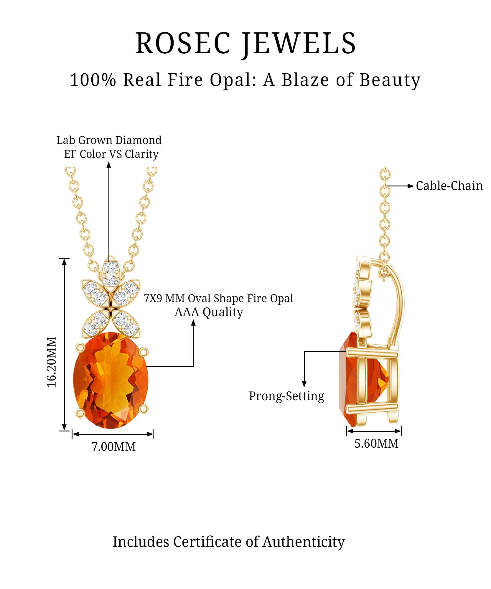 Certified 2.2 Carat Fire Opal Pendant Necklace with Diamond Flower