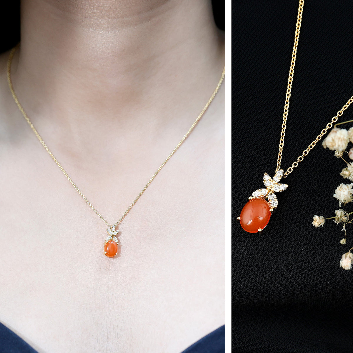 Certified 2.2 Carat Fire Opal Pendant Necklace with Diamond Flower