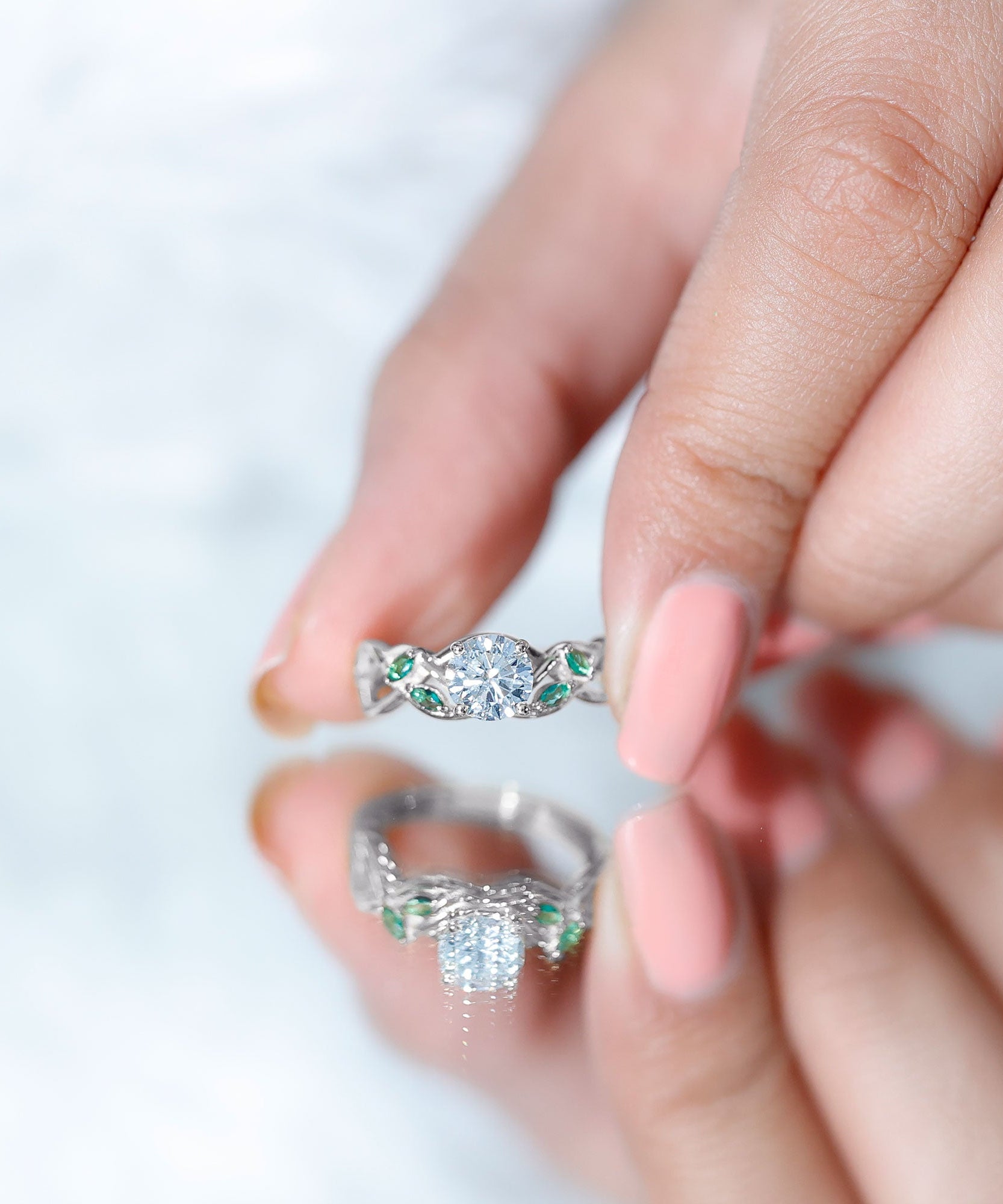 Lab Grown Diamond Engagement Ring With Emerald