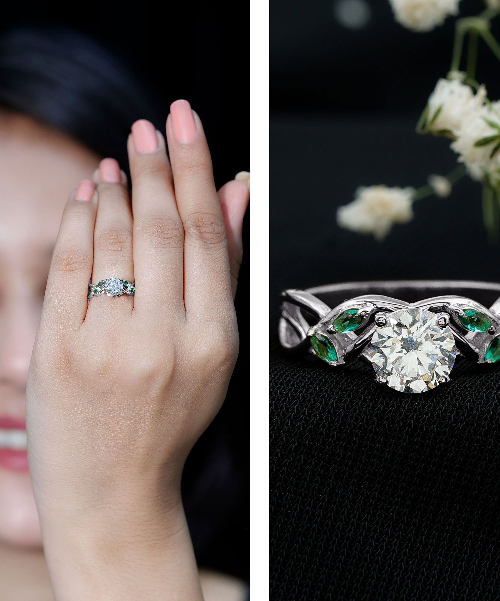 Lab Grown Diamond Engagement Ring With Emerald