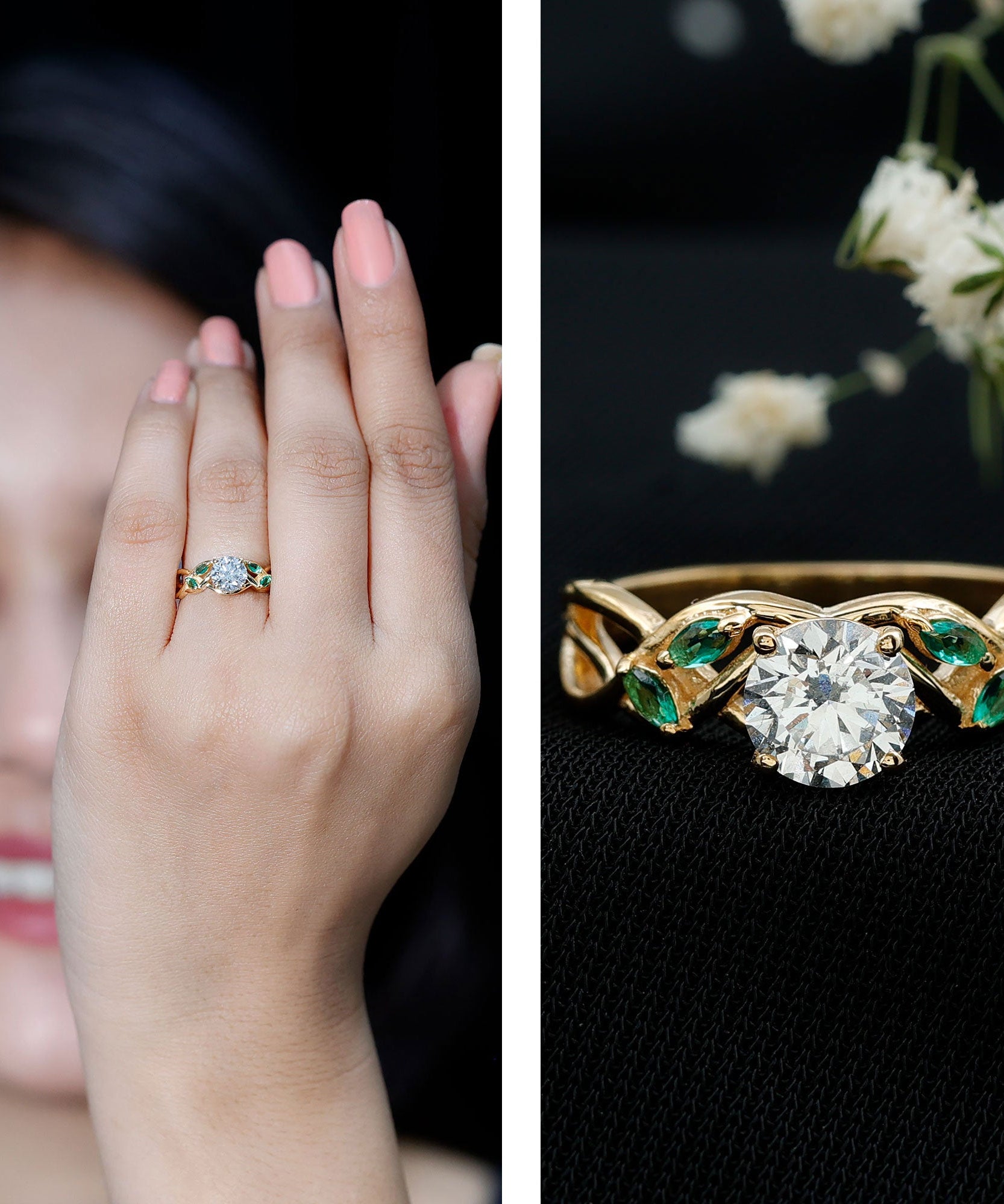 Lab Grown Diamond Engagement Ring With Emerald