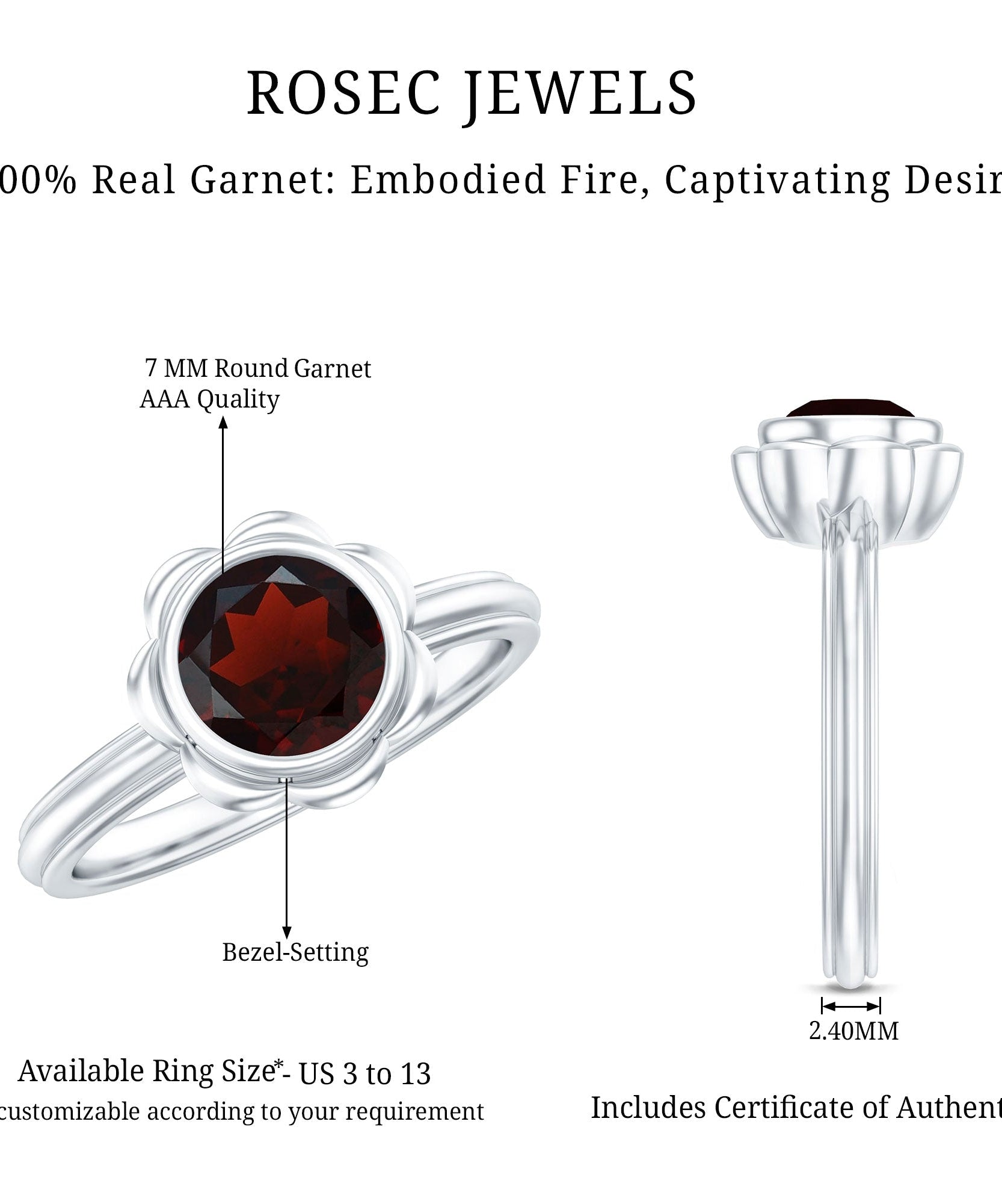 1.7 Carat Round Cut Garnet Flower Engagement Ring for Women