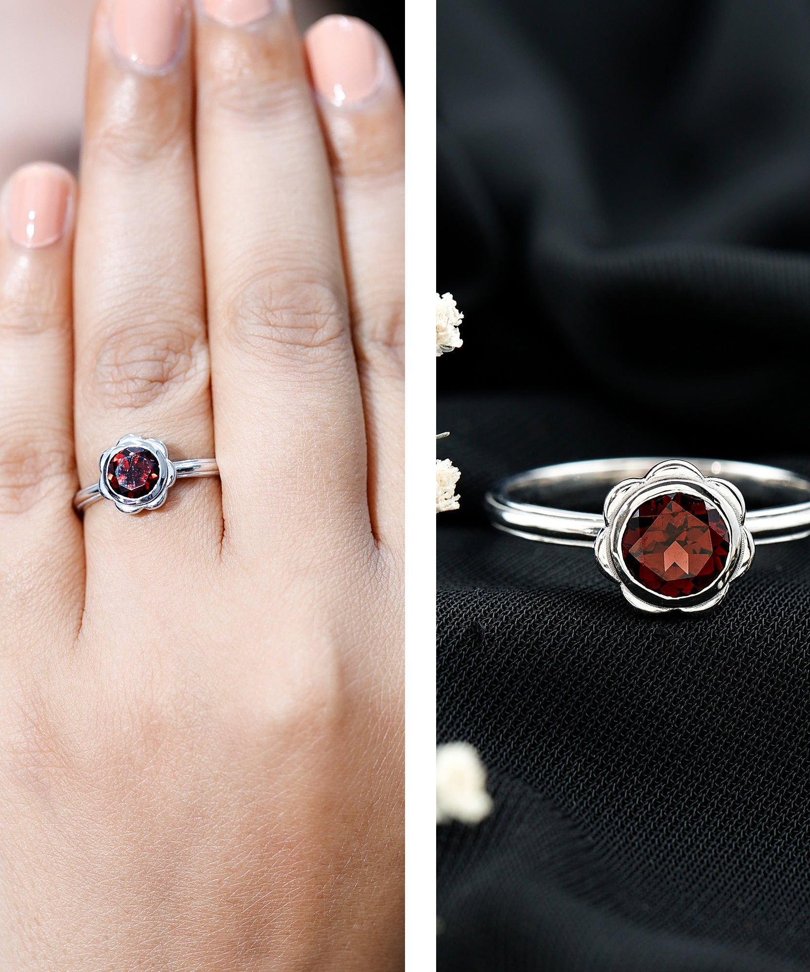 1.7 Carat Round Cut Garnet Flower Engagement Ring for Women