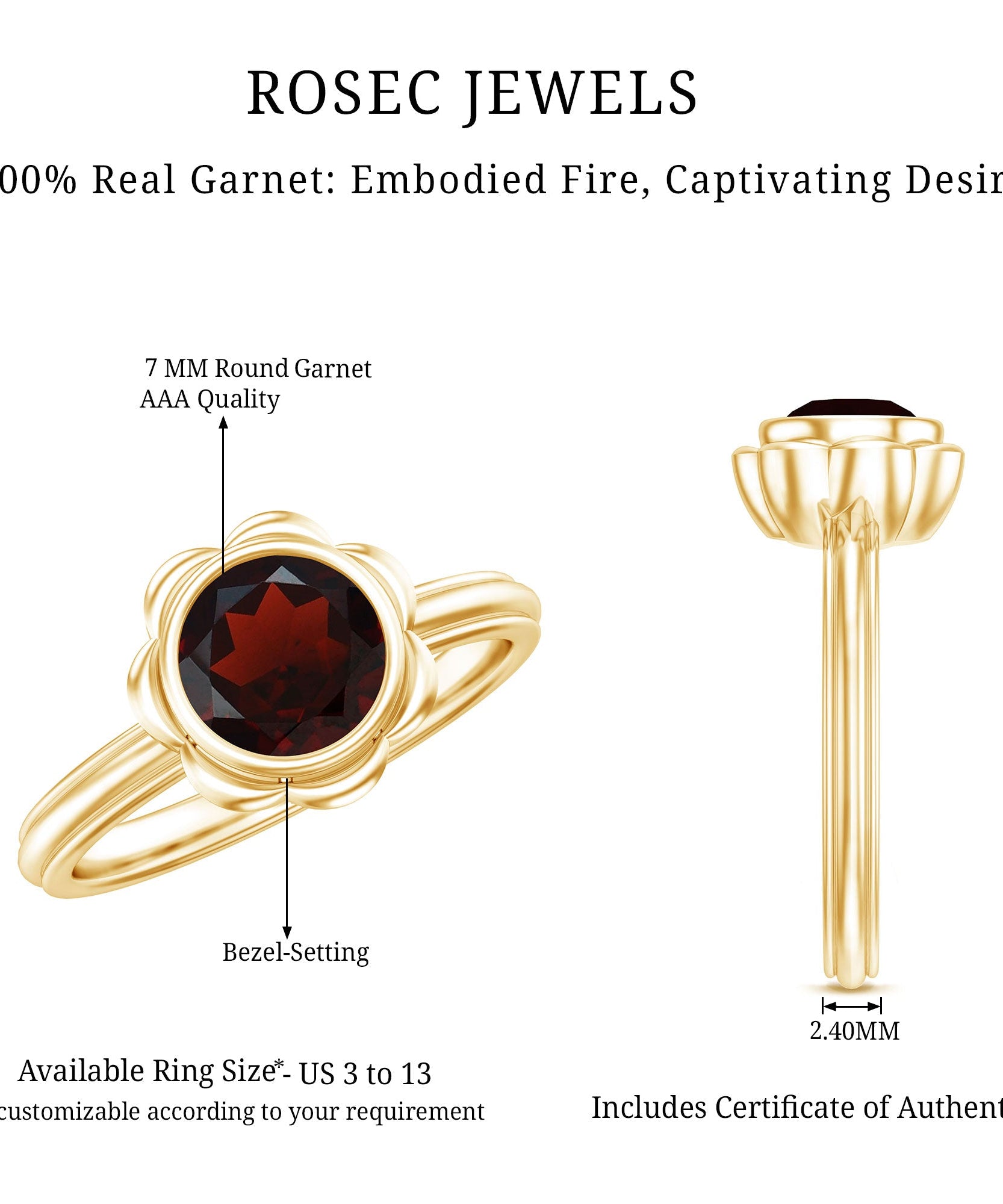 1.7 Carat Round Cut Garnet Flower Engagement Ring for Women