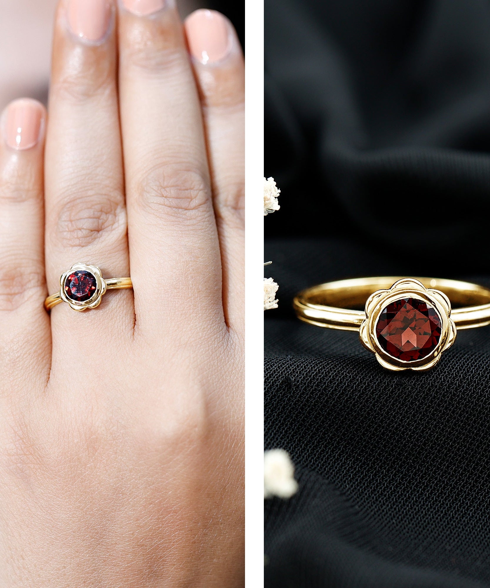 1.7 Carat Round Cut Garnet Flower Engagement Ring for Women