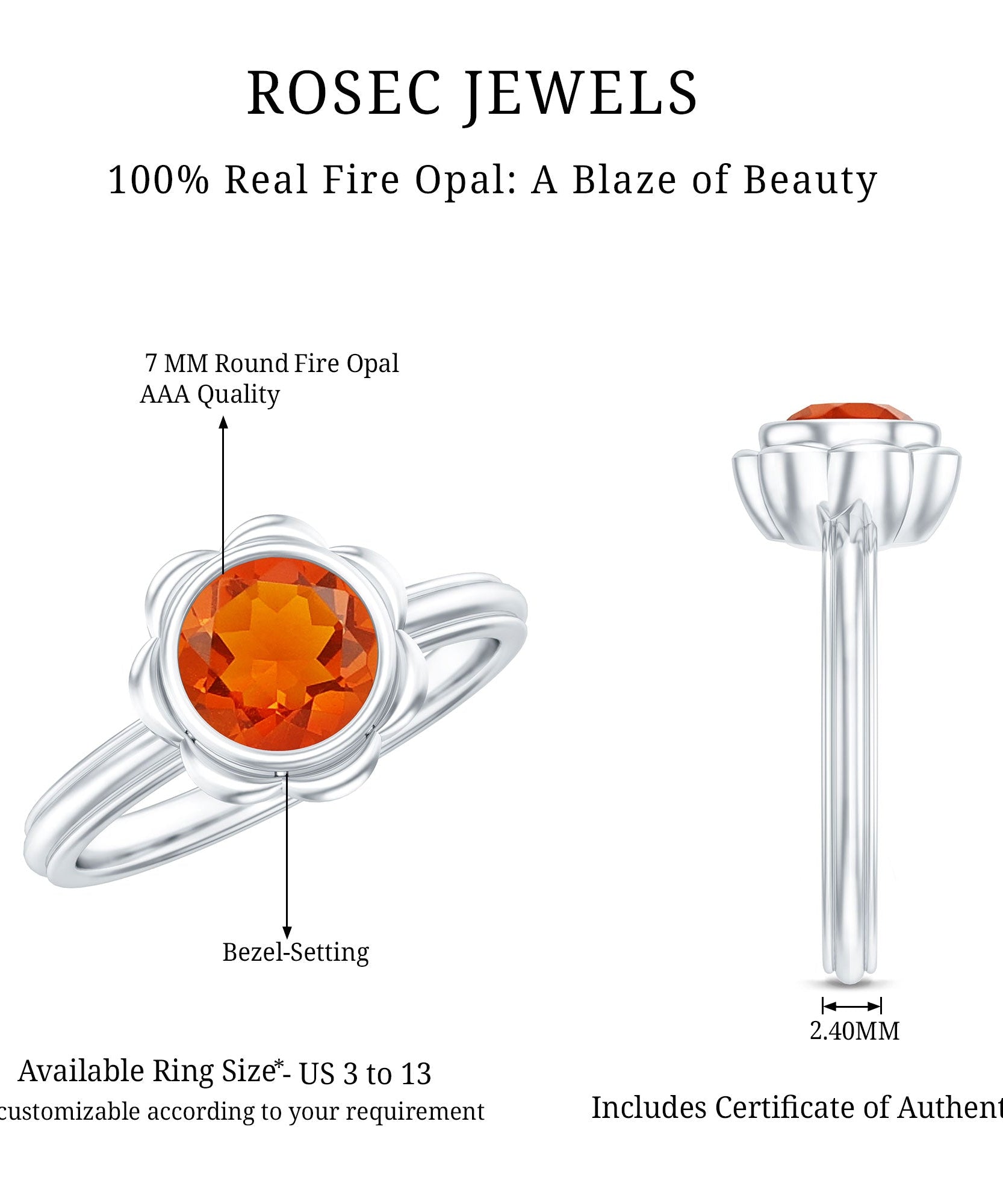 1.6 Carat Real Fire Opal Flower Engagement Ring