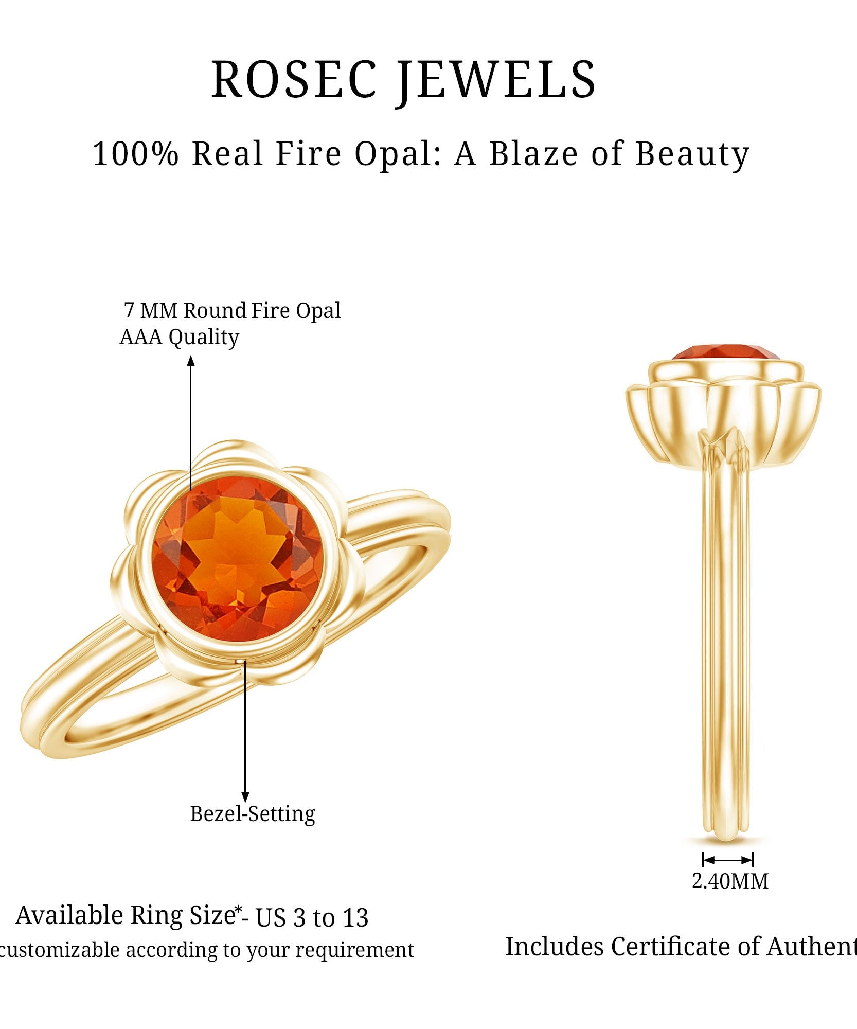 1.6 Carat Real Fire Opal Flower Engagement Ring