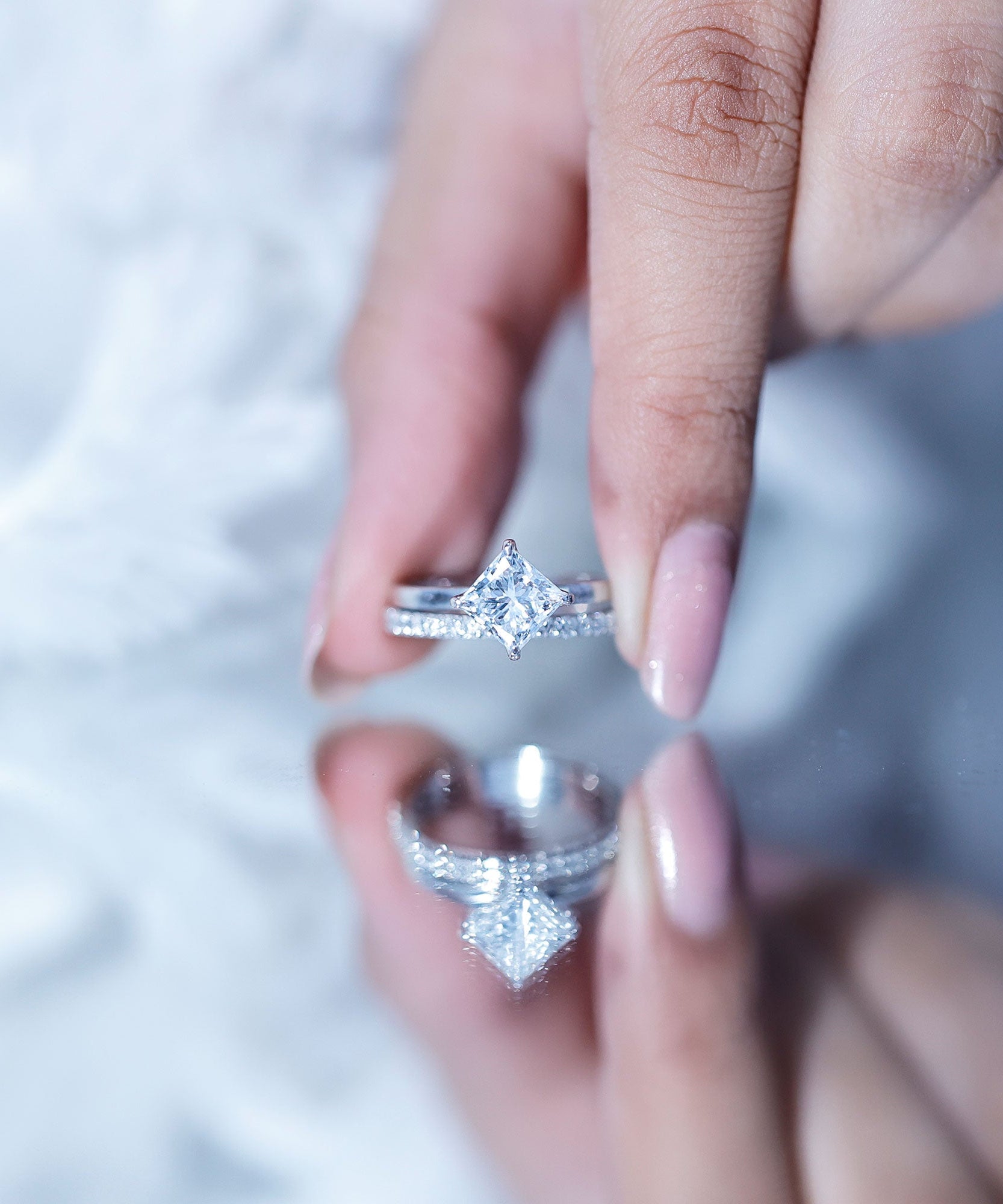 Princess Cut Lab Grown Diamond Ring With Wedding Band